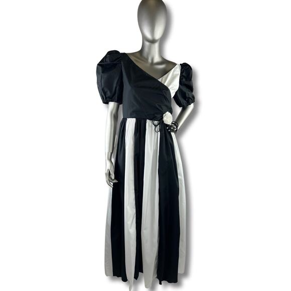 Vintage 1980s Black White Striped Gown By Anne Gerard Medium - Picture 1 of 7